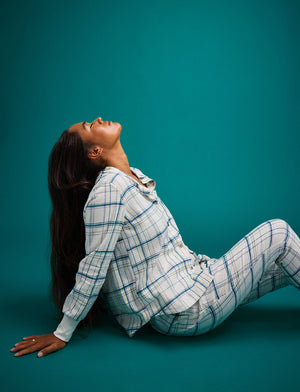 Flannel Pajama Shirt - Oatmeal Plaid - Cotton -Thirdlove