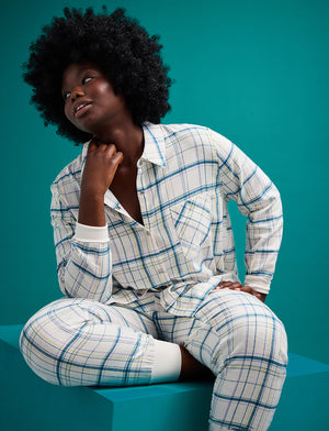 Flannel Pajama Shirt - Oatmeal Plaid - Cotton -Thirdlove