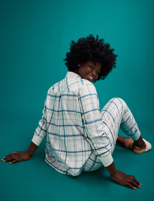 Flannel Pajama Shirt - Oatmeal Plaid - Cotton -Thirdlove