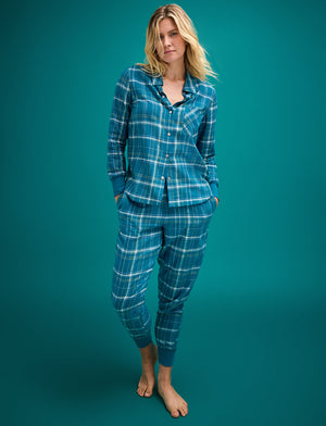 Flannel Pajama Shirt - Teal Plaid - Cotton -Thirdlove