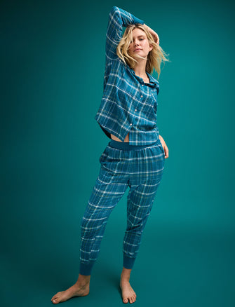 Flannel Pajama Jogger - Teal Plaid - Cotton -Thirdlove