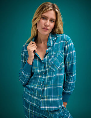 Flannel Pajama Shirt - Teal Plaid - Cotton -Thirdlove