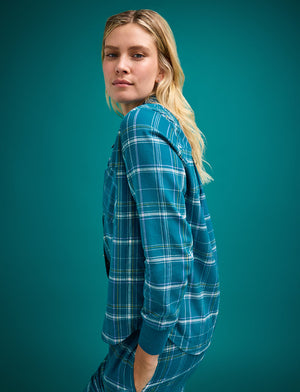 Flannel Pajama Shirt - Teal Plaid - Cotton -Thirdlove