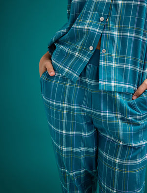 Flannel Pajama Jogger - Teal Plaid - Cotton -Thirdlove