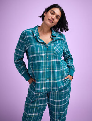 Flannel Pajama Shirt - Teal Plaid - Cotton -Thirdlove
