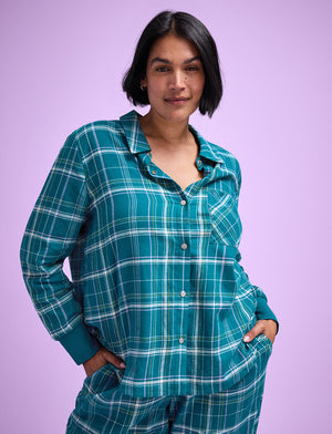 Flannel Pajama Shirt - Teal Plaid - Cotton -Thirdlove