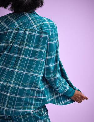 Flannel Pajama Shirt - Teal Plaid - Cotton -Thirdlove