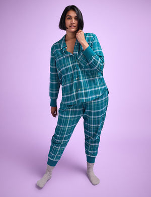 Flannel Pajama Jogger - Teal Plaid - Cotton -Thirdlove