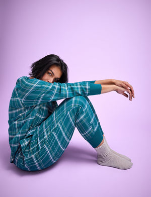 Flannel Pajama Jogger - Teal Plaid - Cotton -Thirdlove