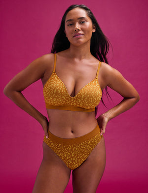 Form Seamless V-Neck Wireless Bra - Ochre Animal - Nylon/Spandex -Thirdlove