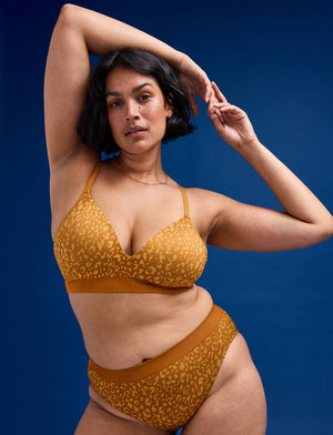Form Seamless V-Neck Wireless Bra - Ochre Animal - Nylon/Spandex -Thirdlove