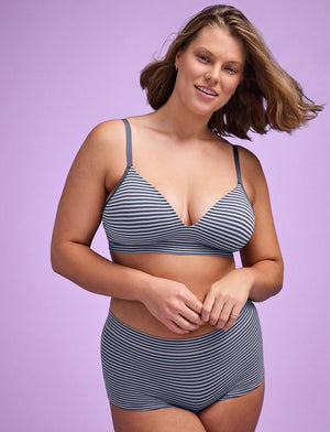 Form Seamless V-Neck Wireless Bra - Indigo Stripe - Nylon/Spandex -Thirdlove