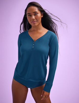 WonderKnit™ V-Neck Henley - Peacock - Cotton/Modal/Spandex -Thirdlove