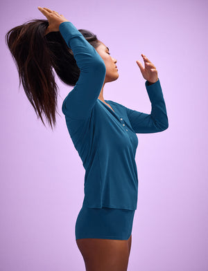 WonderKnit™ V-Neck Henley - Peacock - Cotton/Modal/Spandex -Thirdlove