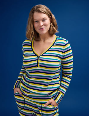 WonderKnit™ V-Neck Henley - Multi Stripe - Cotton/Modal/Spandex -Thirdlove