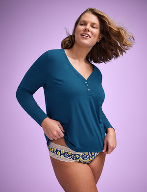 WonderKnit™ V-Neck Henley - Peacock - Cotton/Modal/Spandex -Thirdlove