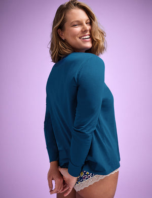 WonderKnit™ V-Neck Henley - Peacock - Cotton/Modal/Spandex -Thirdlove