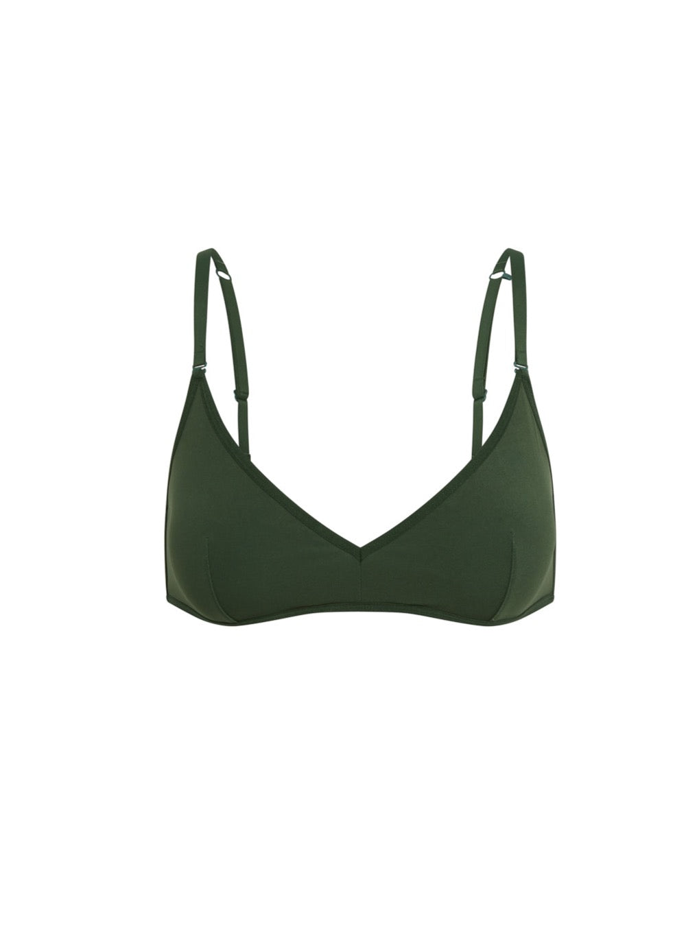 Kit Undergarments Lightweight Triangle Soft Bra in Forest, 63% nylon, 37% spandex