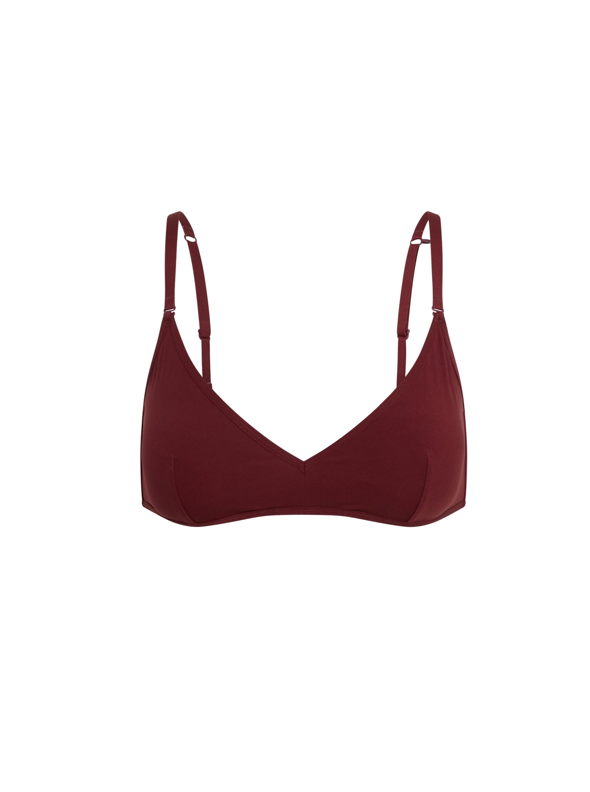 Kit Undergarments Lightweight Triangle Soft Bra in Garnet, 63% nylon, 37% spandex