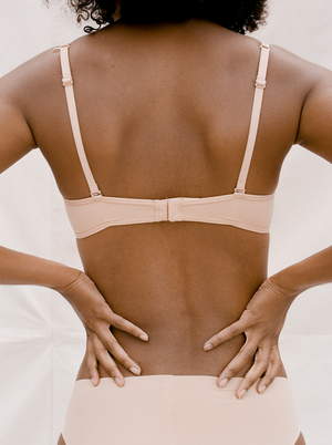 Kit Undergarments Lightweight Triangle Soft Bra in Sand, 63% nylon, 37% spandex