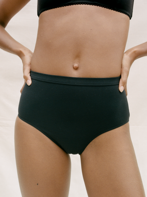 Kit Undergarments Organic Cotton High-Rise Brief in Onyx, 93% organic cotton, 7% elastane jersey