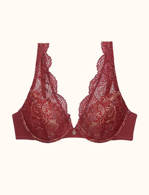 24/7™ Lace Contour Plunge Bra, Cranberry - Thirdlove - lace,modelR