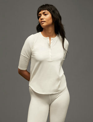Organic Long Sleeve Henley - Sea Salt - Organic Cotton/Spandex -Thirdlove