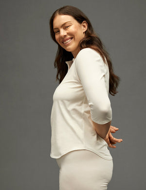 Organic Long Sleeve Henley - Sea Salt - Organic Cotton/Spandex -Thirdlove