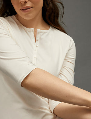 Organic Long Sleeve Henley - Sea Salt - Organic Cotton/Spandex -Thirdlove