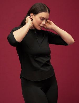 Organic Long Sleeve Henley - Black - Organic Cotton/Spandex -Thirdlove