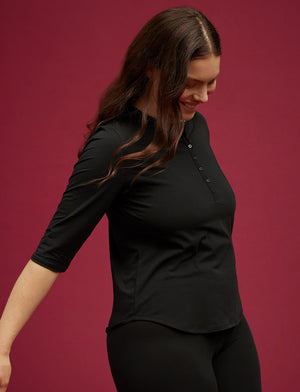 Organic Long Sleeve Henley - Black - Organic Cotton/Spandex -Thirdlove