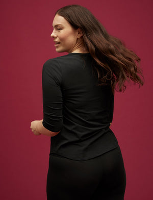 Organic Long Sleeve Henley - Black - Organic Cotton/Spandex -Thirdlove