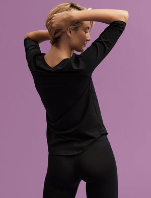 Organic Long Sleeve Henley - Black - Organic Cotton/Spandex -Thirdlove