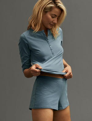 Organic Long Sleeve Henley - Bluestone - Organic Cotton/Spandex -Thirdlove