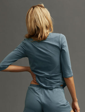 Organic Long Sleeve Henley - Bluestone - Organic Cotton/Spandex -Thirdlove