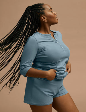 Organic Long Sleeve Henley - Bluestone - Organic Cotton/Spandex -Thirdlove
