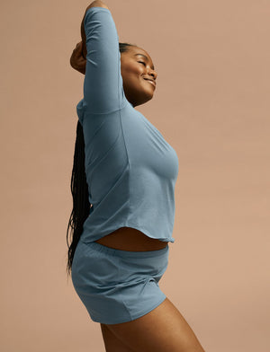 Organic Long Sleeve Henley - Bluestone - Organic Cotton/Spandex -Thirdlove