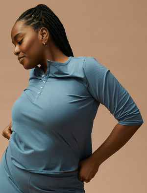 Organic Long Sleeve Henley - Bluestone - Organic Cotton/Spandex -Thirdlove