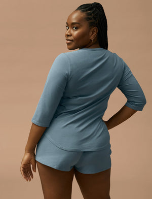 Organic Long Sleeve Henley - Bluestone - Organic Cotton/Spandex -Thirdlove