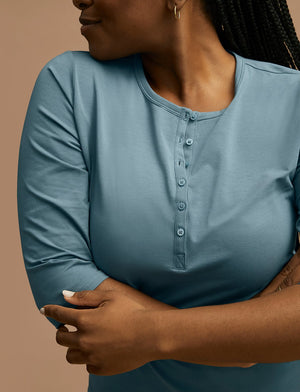 Organic Long Sleeve Henley - Bluestone - Organic Cotton/Spandex -Thirdlove