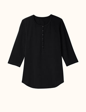 Organic Long Sleeve Henley - Black - Organic Cotton/Spandex -Thirdlove