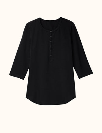 Organic Long Sleeve Henley - Black - Organic Cotton/Spandex -Thirdlove
