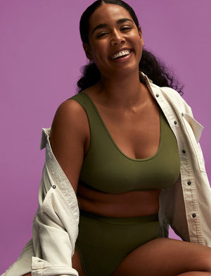 Wonder™ Rib Shortie - Olive - Viscose/Spandex - ThirdLove,modelEE