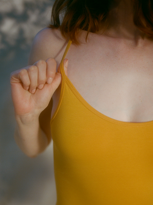 Kit Undergarments Organic Cotton Low Back Bodysuit in Sunflower, 93% organic cotton, 7% elastane jersey