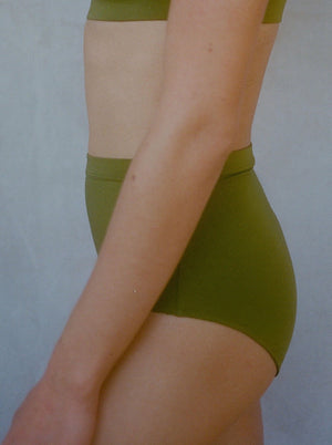 Kit Undergarments Organic Cotton High-Rise Brief in Olive, 93% organic cotton, 7% elastane jersey