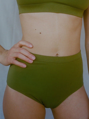 Kit Undergarments Organic Cotton High-Rise Brief in Olive, 93% organic cotton, 7% elastane jersey