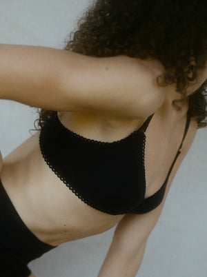 Kit Undergarments Organic Cotton Triangle Soft Bra in Onyx, 95% organic cotton, 5% spandex