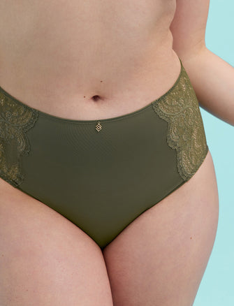 Lace High Brief - Olive - Nylon - ThirdLove,modelHH
