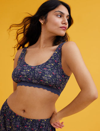 WonderKnit™ V-neck Bralette - Bloom Indigo - Cotton/Modal/Spandex -Thirdlove