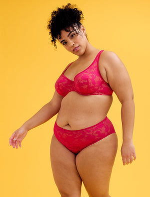 Foliage Mid-Rise Brief - Hibiscus, Nylon/Spandex - Thirdlove,modelMM